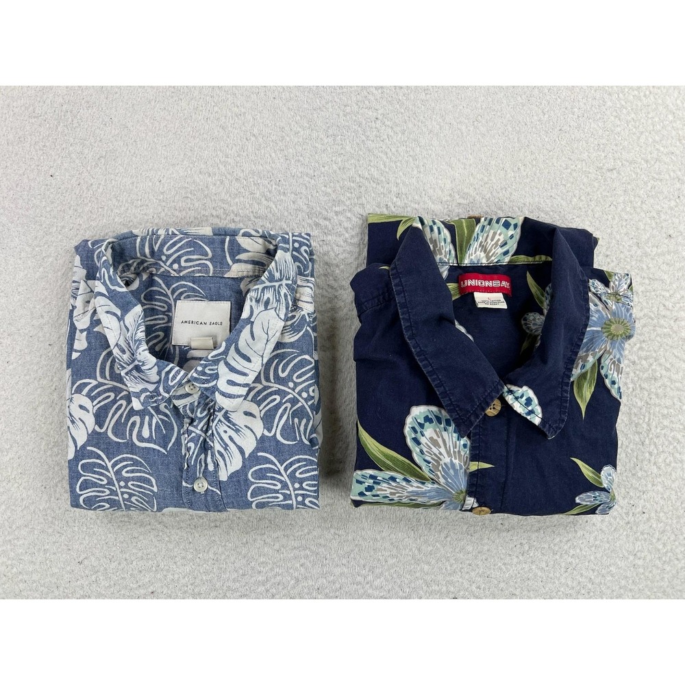 Hawaiian Shirts LOT OF 2 Men's Large Blue UnionBay American Eagle S/S Button Up